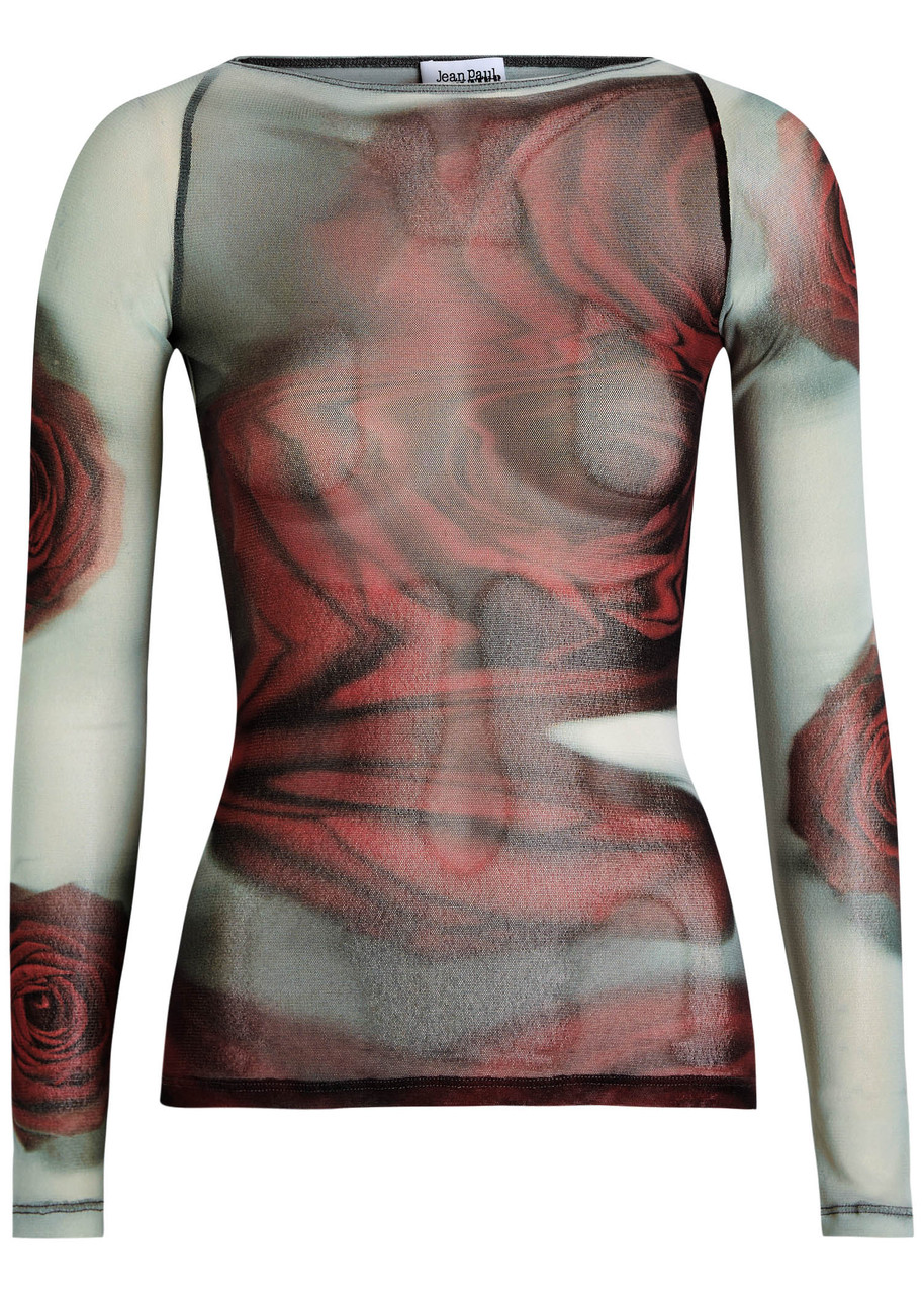 Jean Paul Gaultier Floral-print Mesh Top In Red