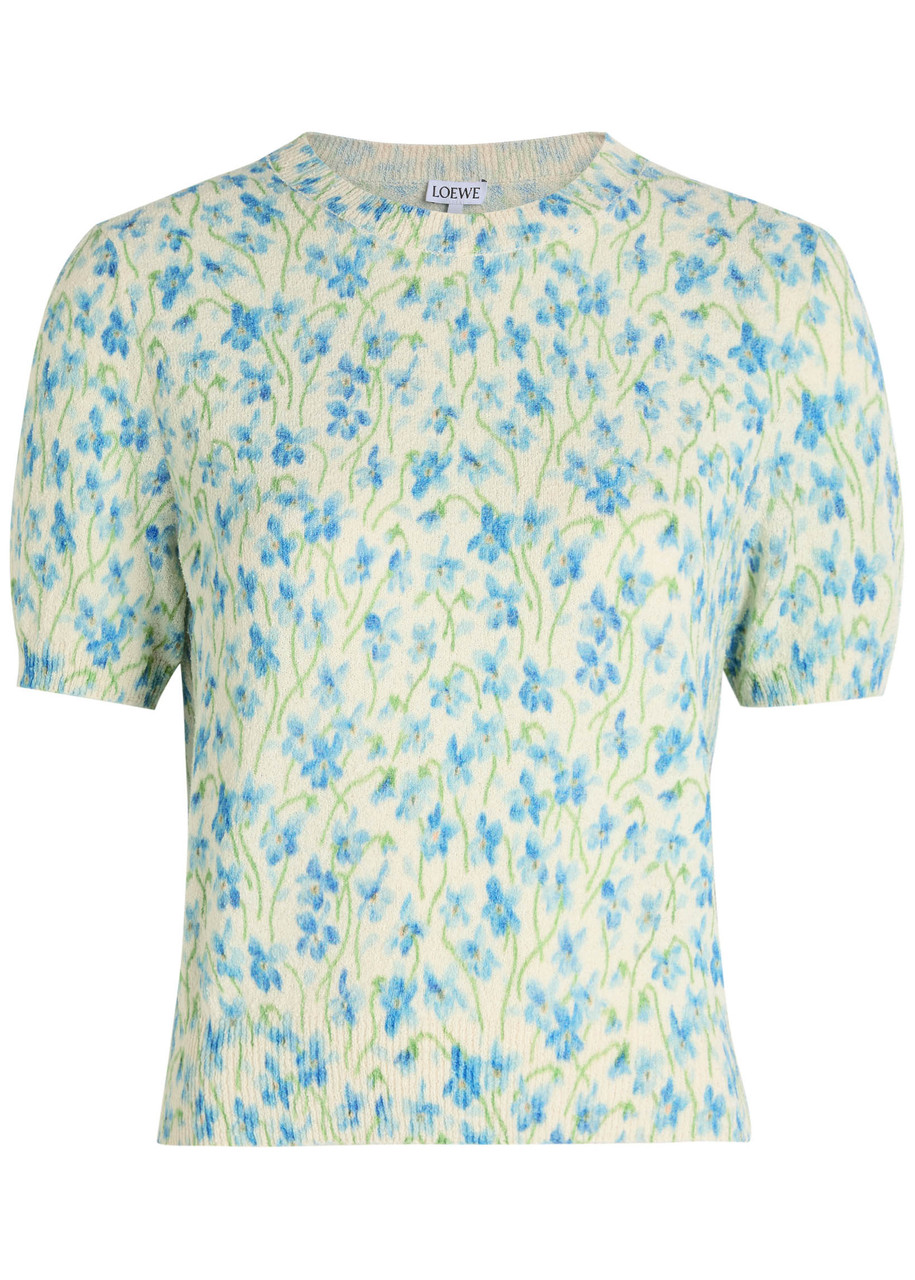 Loewe Embroidered Floral-print Cotton-blend T-shirt In Multi