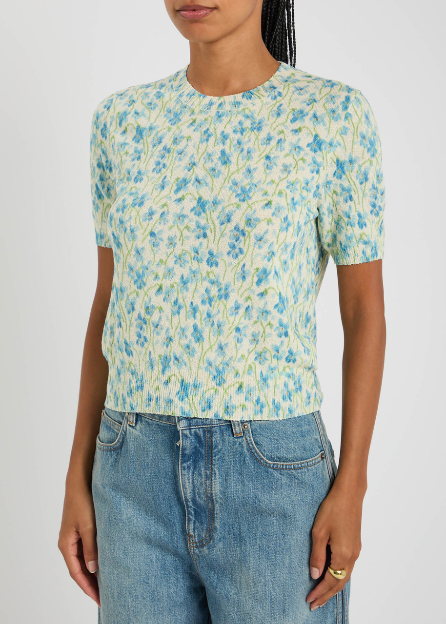 Loewe Embroidered Floral-print Cotton-blend T-shirt In Multi