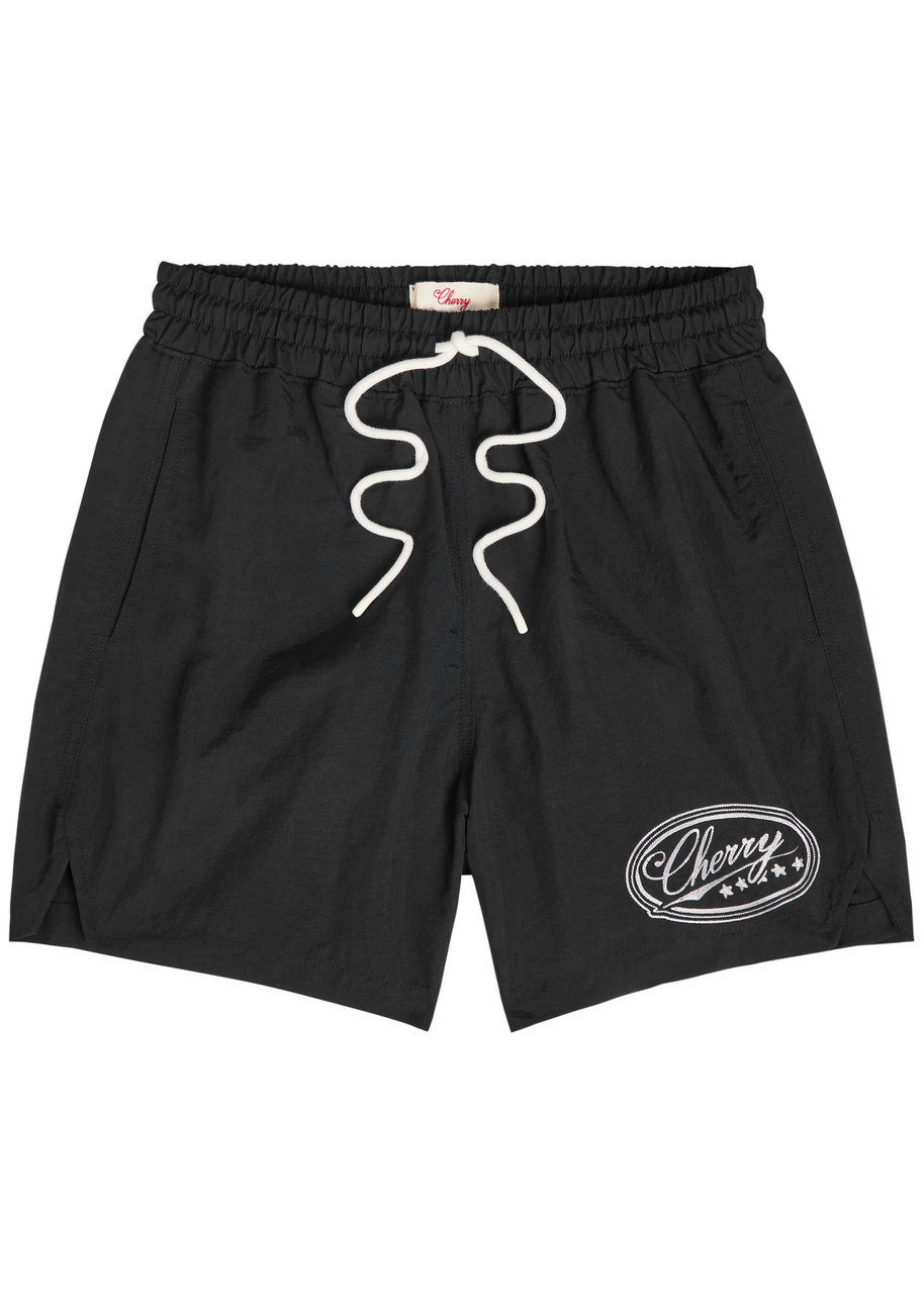 Cherry Los Angeles Five Star Straight-leg Mid-length Logo-embroidered Shell Swim Shorts In Black