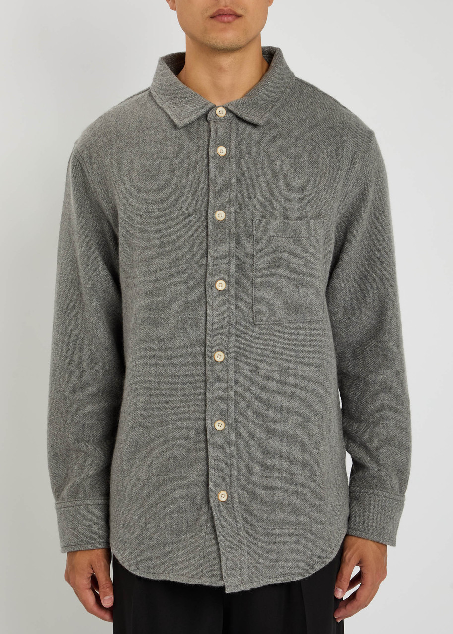 The Elder Statesman Melange Cashmere-woven Overshirt In Gray
