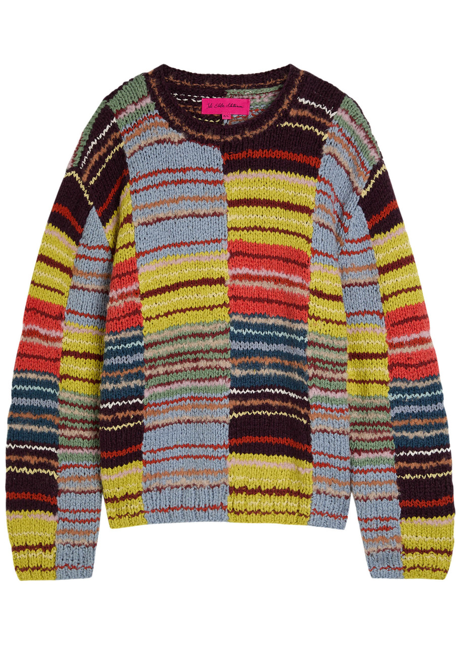 The Elder Statesman Patchwork Striped Knit Sweatshirt In Brown