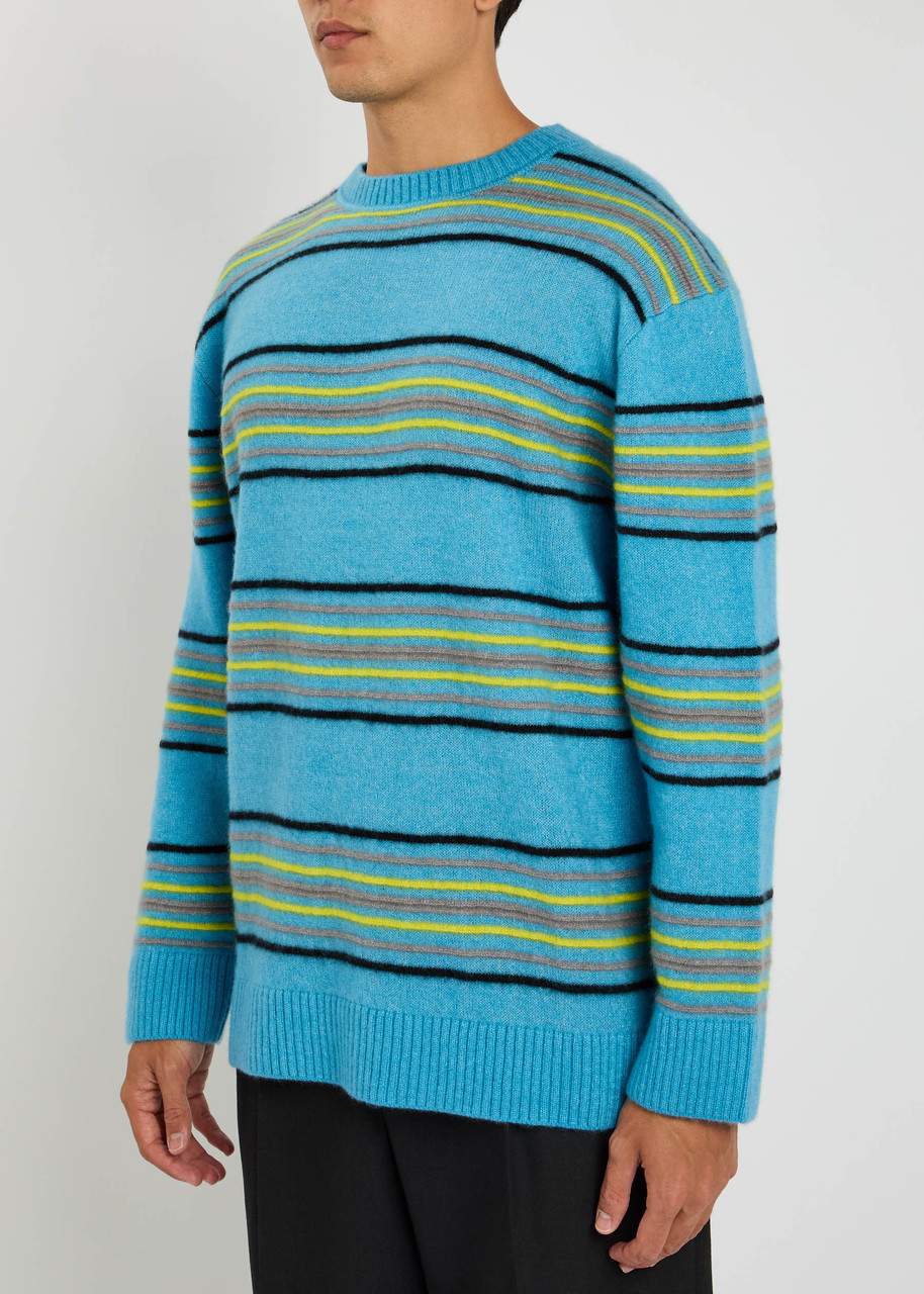 The Elder Statesman Nimbus Reef Striped Cashmere-blend Knit Sweatshirt In Blue