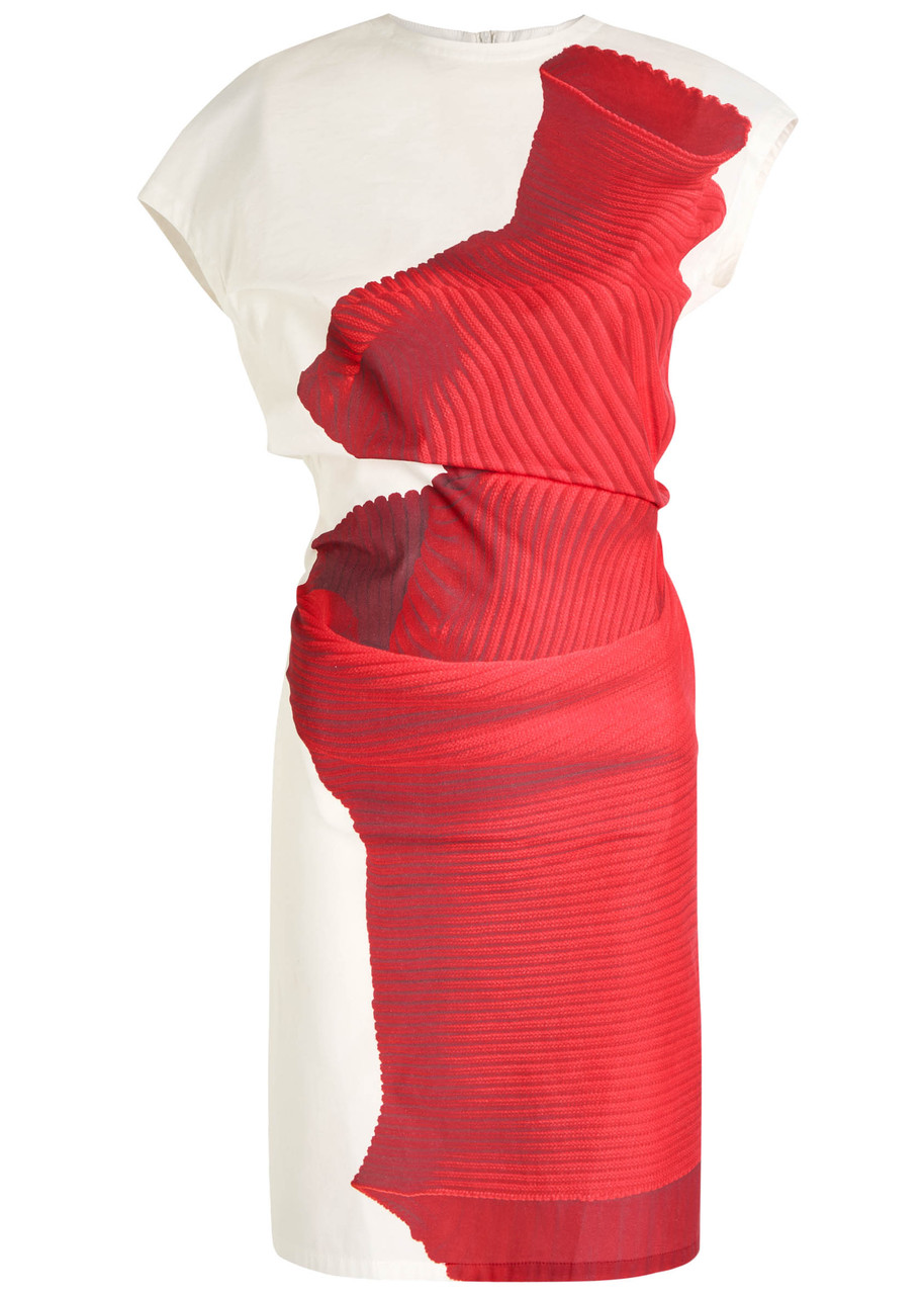 Issey Miyake Printed Cotton-blend Poplin Midi Dress In Red
