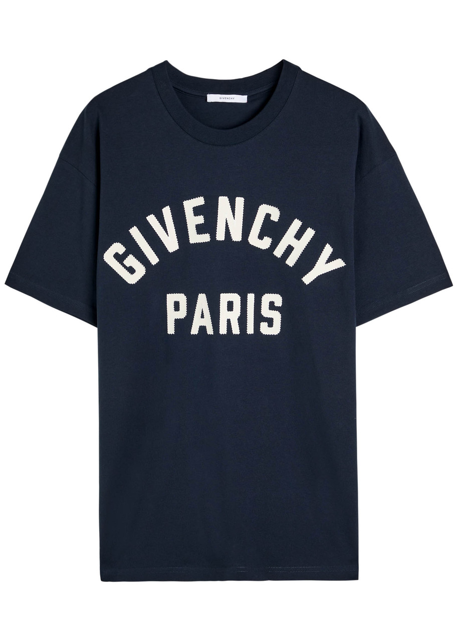 Givenchy Relaxed Fit Black Cotton T-shirt With Bold Logo Print In Blue