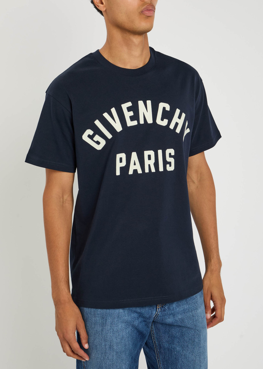 Givenchy Relaxed Fit Black Cotton T-shirt With Bold Logo Print In Blue