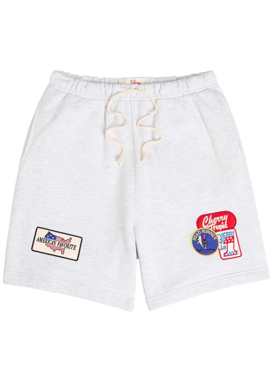 Cherry Los Angeles Straight-leg Appliquéd Cotton-jersey Drawstring Shorts In Gray