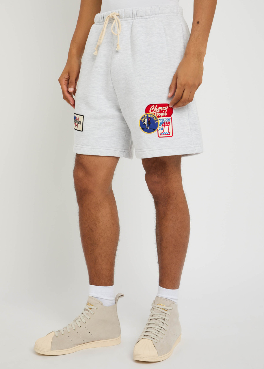 Cherry Los Angeles Straight-leg Appliquéd Cotton-jersey Drawstring Shorts In Gray