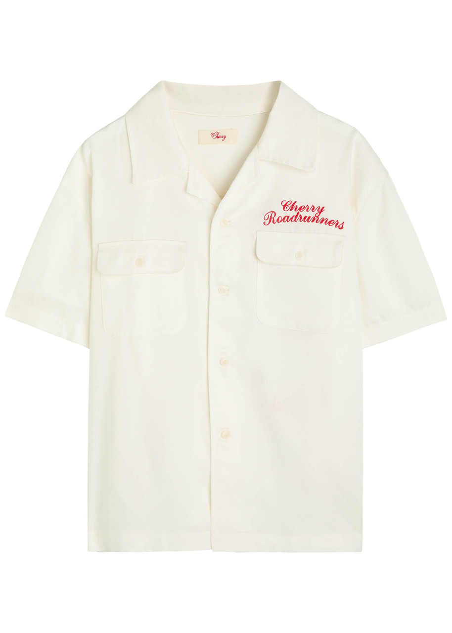 Cherry Los Angeles Roadrunner Embroidered Satin-twill Shirt In Neutral