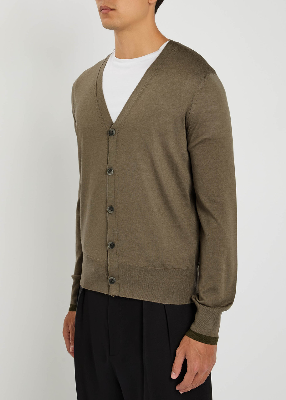  Loewe Logo-embroidered Fine-knit Wool Cardigan - Khaki - L 