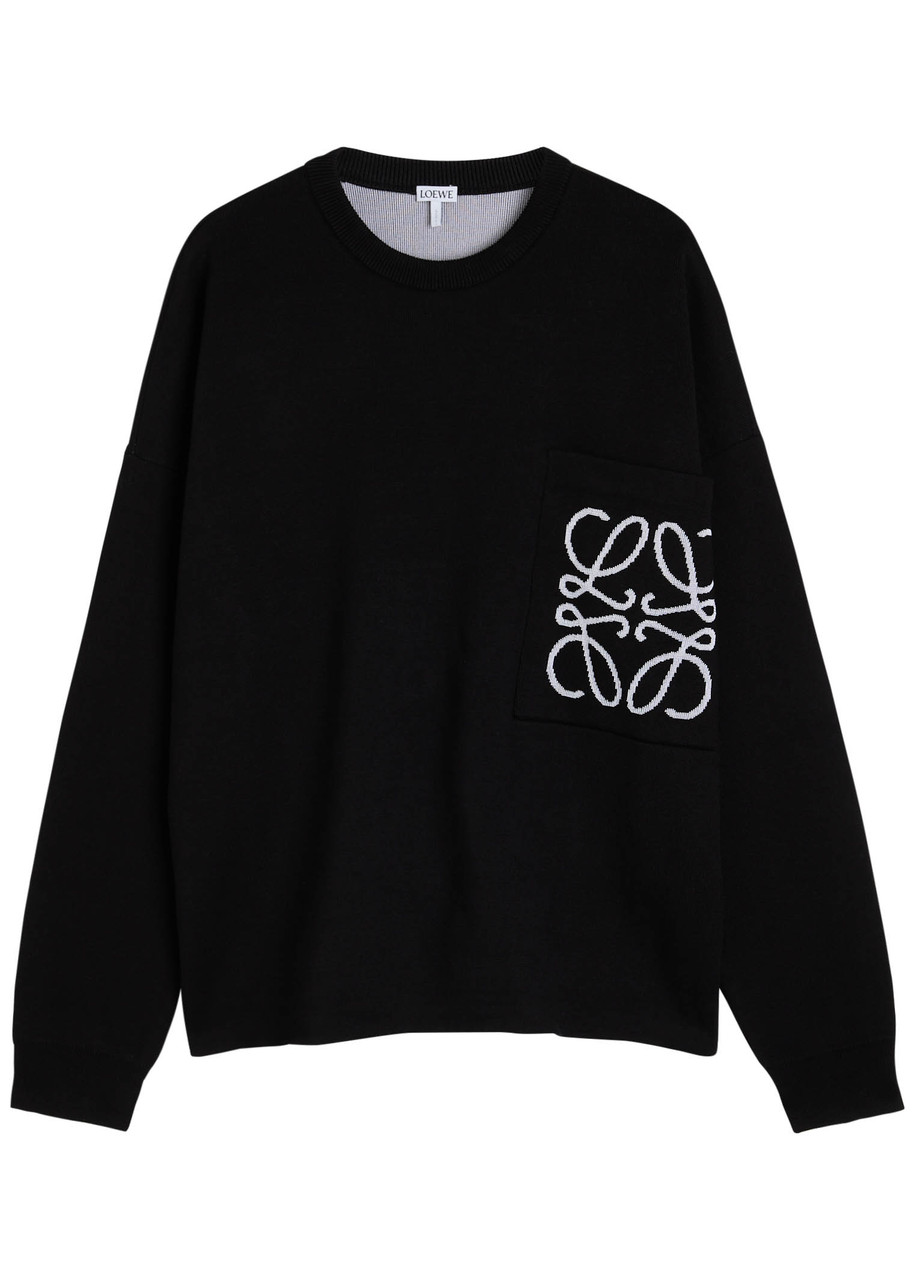 Loewe Logo-intarsia Cotton-blend Knit Sweatshirt In Black