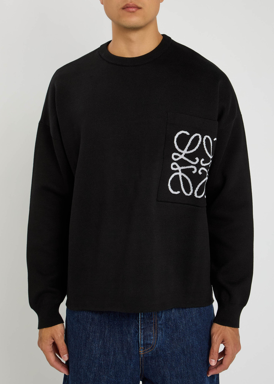 Loewe Logo-intarsia Cotton-blend Knit Sweatshirt In Black