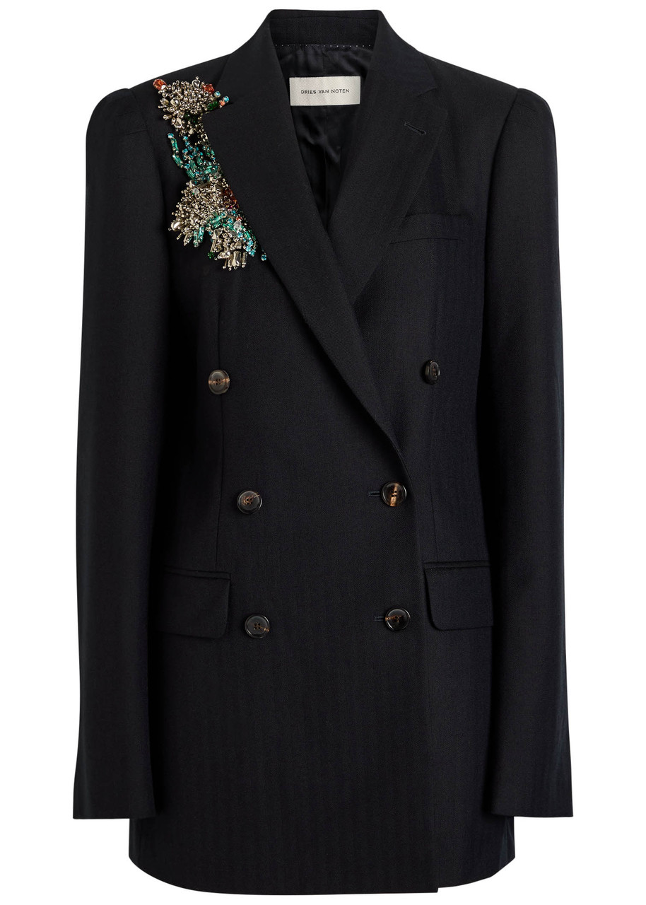 Dries Van Noten Bafy Embellished Wool Blazer - Navy - 34 (UK6 / XS)
