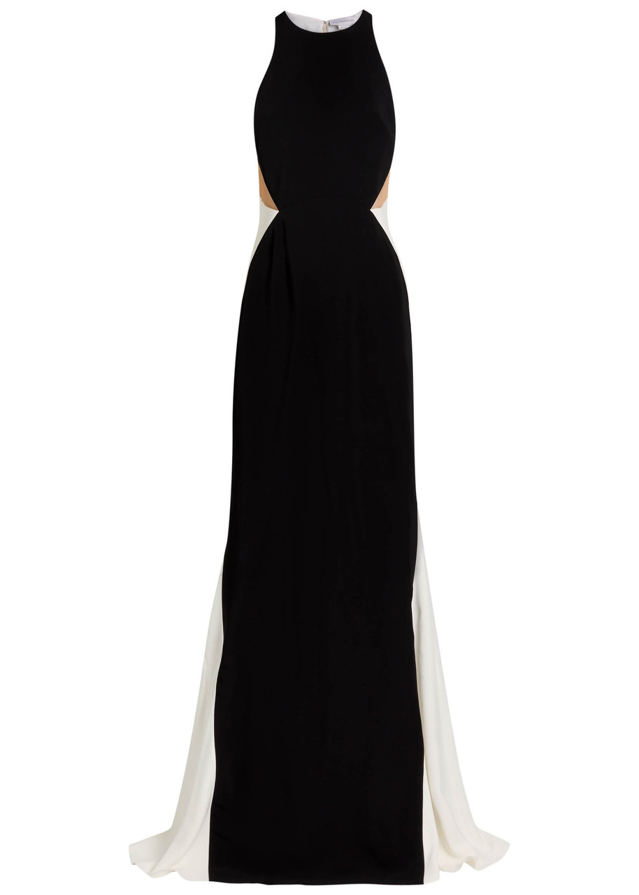 Stella Mccartney Colour-block Stretch-crepe Gown In Black