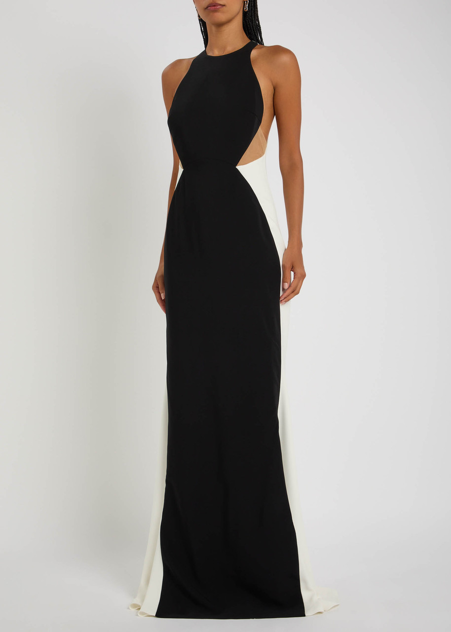 Stella Mccartney Colour-block Stretch-crepe Gown In Black
