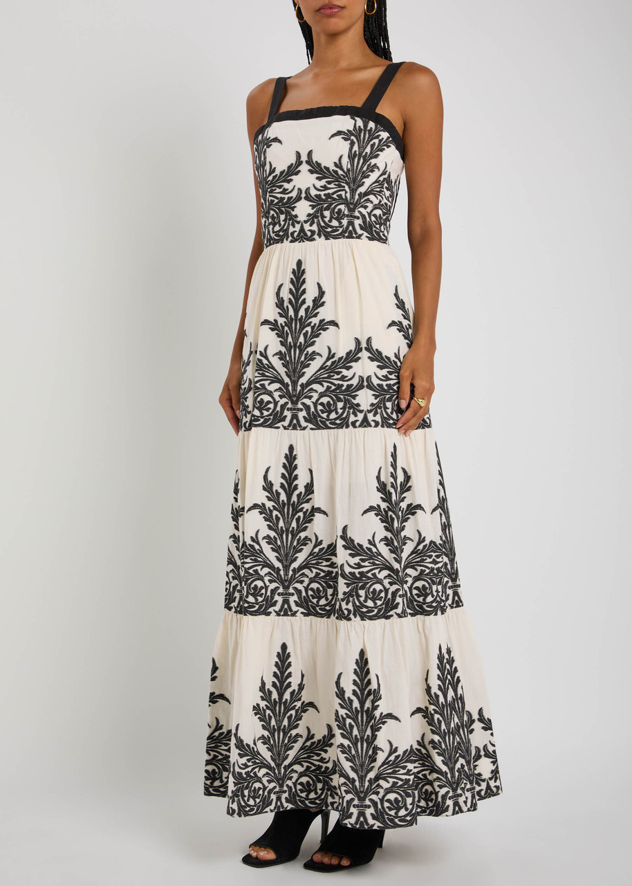 Alice And Olivia Saige Tiered Damask-print Maxi Dress In Multi