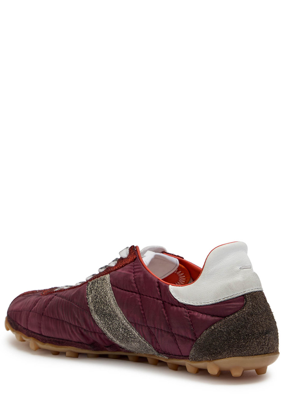 Maison Margiela Sprinter Leather And Brushed Suede-trimmed Shell Sneakers In Burgundy