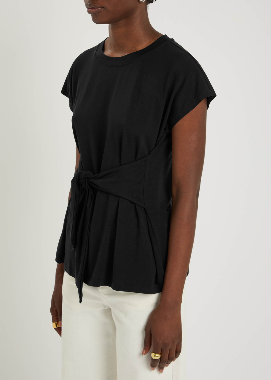 Eileen Fisher Tie-embellished Jersey T-shirt In Black