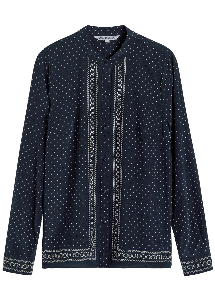 Veronica Beard Johnson Patterned Stretch-silk Crepe Blouse In Blue