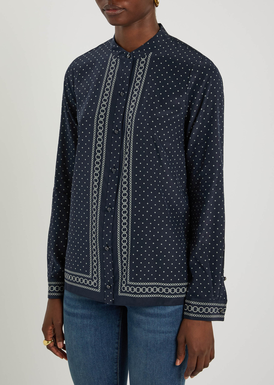 Veronica Beard Johnson Patterned Stretch-silk Crepe Blouse In Blue