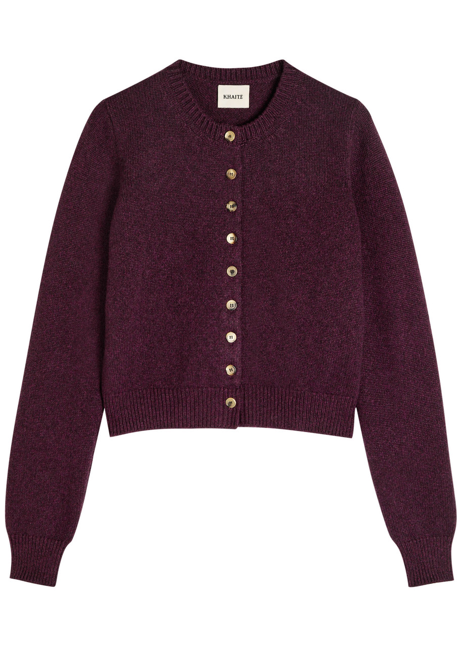 Khaite Plum Cashmere Knit Everheart Cardigan In Burgundy