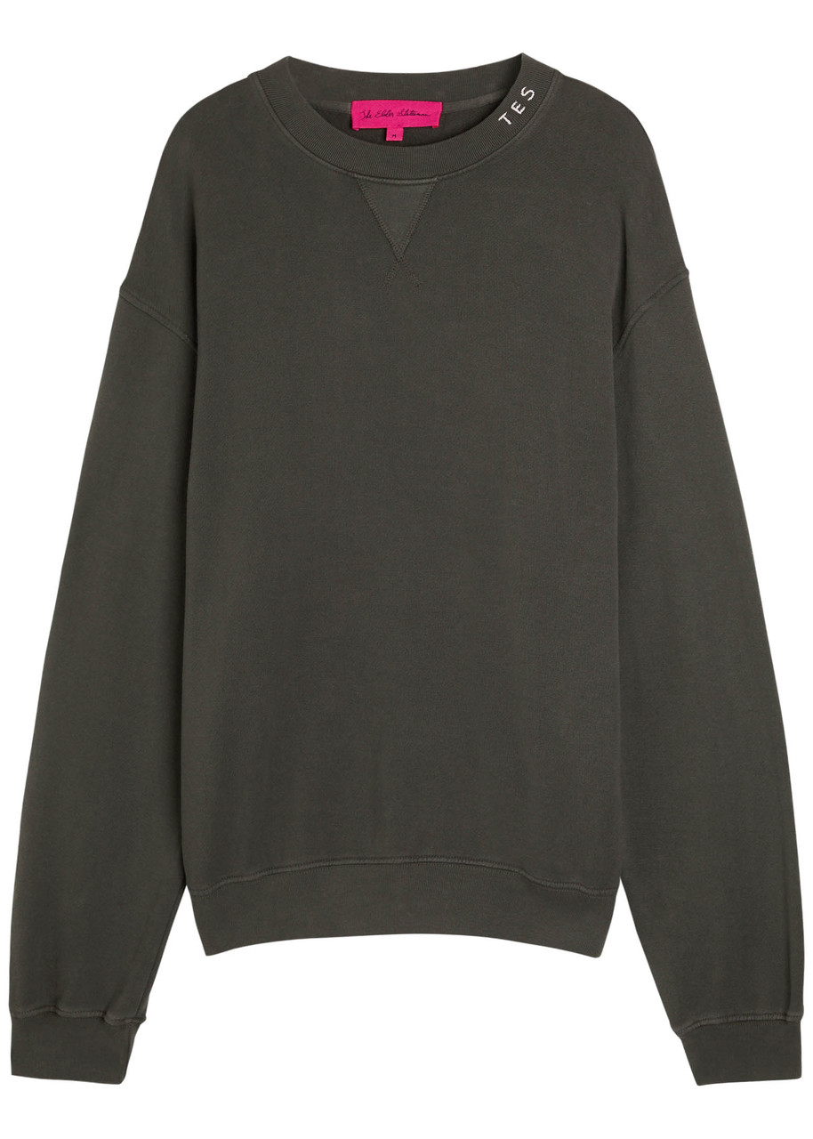 The Elder Statesman Daily Logo-embroidered Cotton And Cashmere-blend Sweatshirt In Black