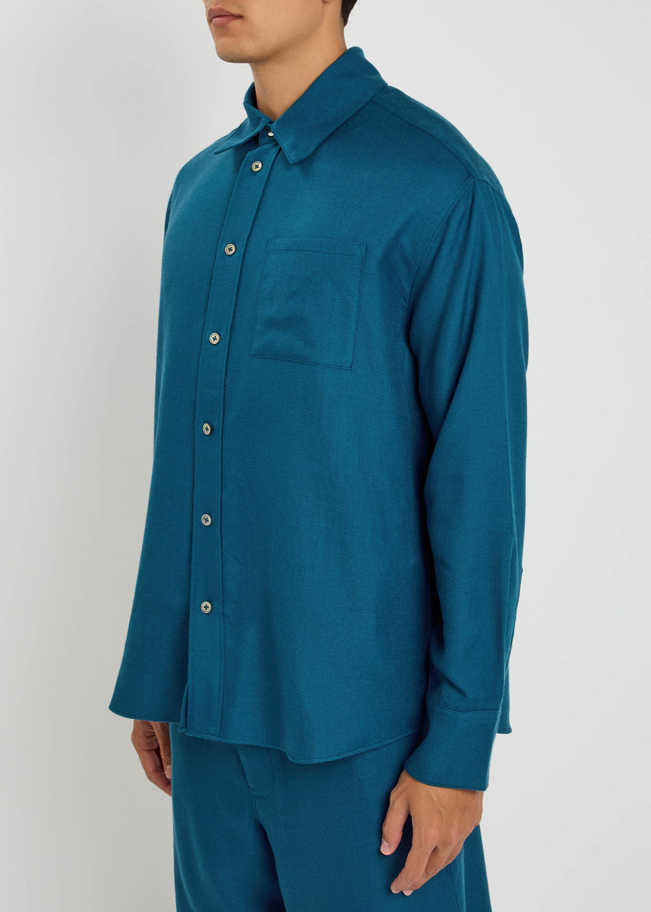 The Elder Statesman Pashmina Wool And Cashmere-blend Shirt In Blue