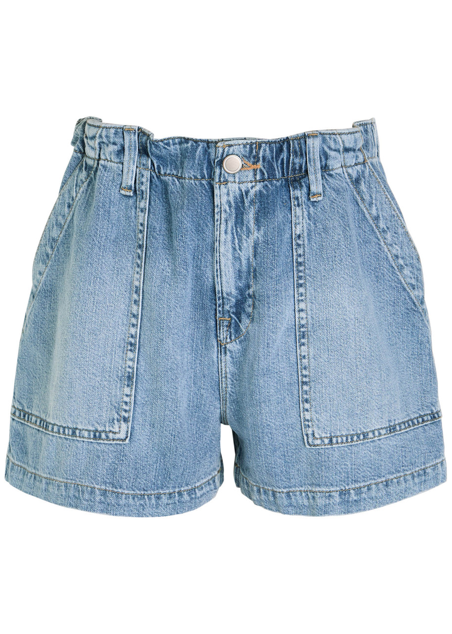 Good American Womens Indigo786 Drawstring Patch-pockets Denim-blend Shorts In Blue
