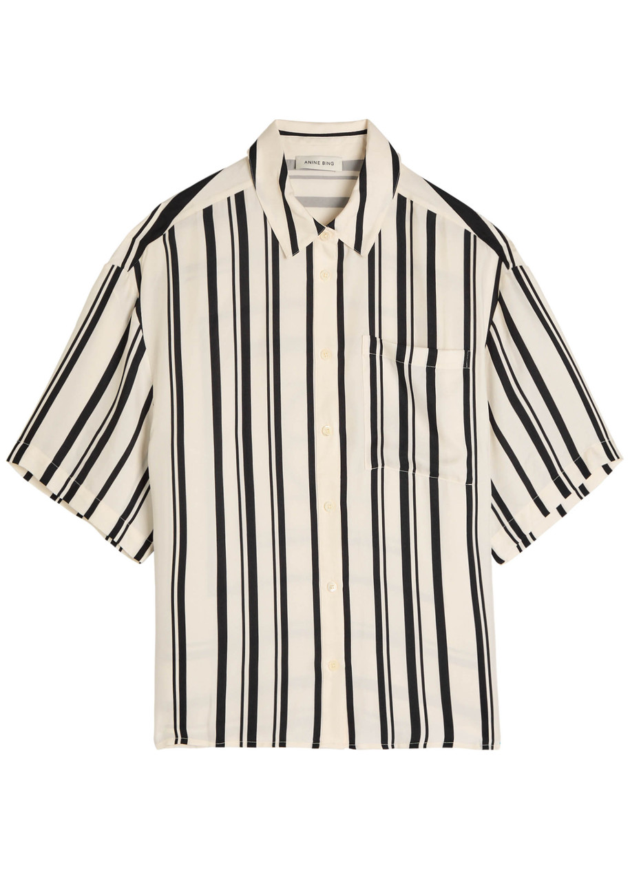 Anine Bing Coco Striped Satin Shirt In Neutral
