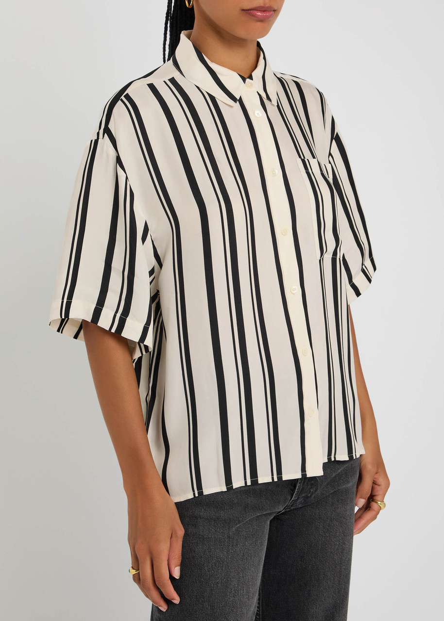 Anine Bing Coco Striped Satin Shirt In Neutral