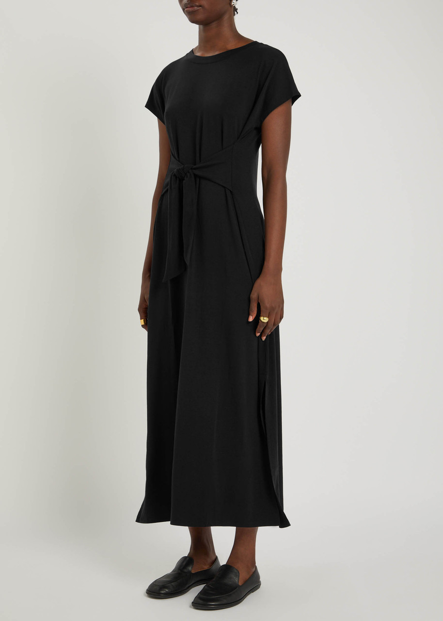 Eileen Fisher Tie-embellished Jersey Maxi Dress In Black