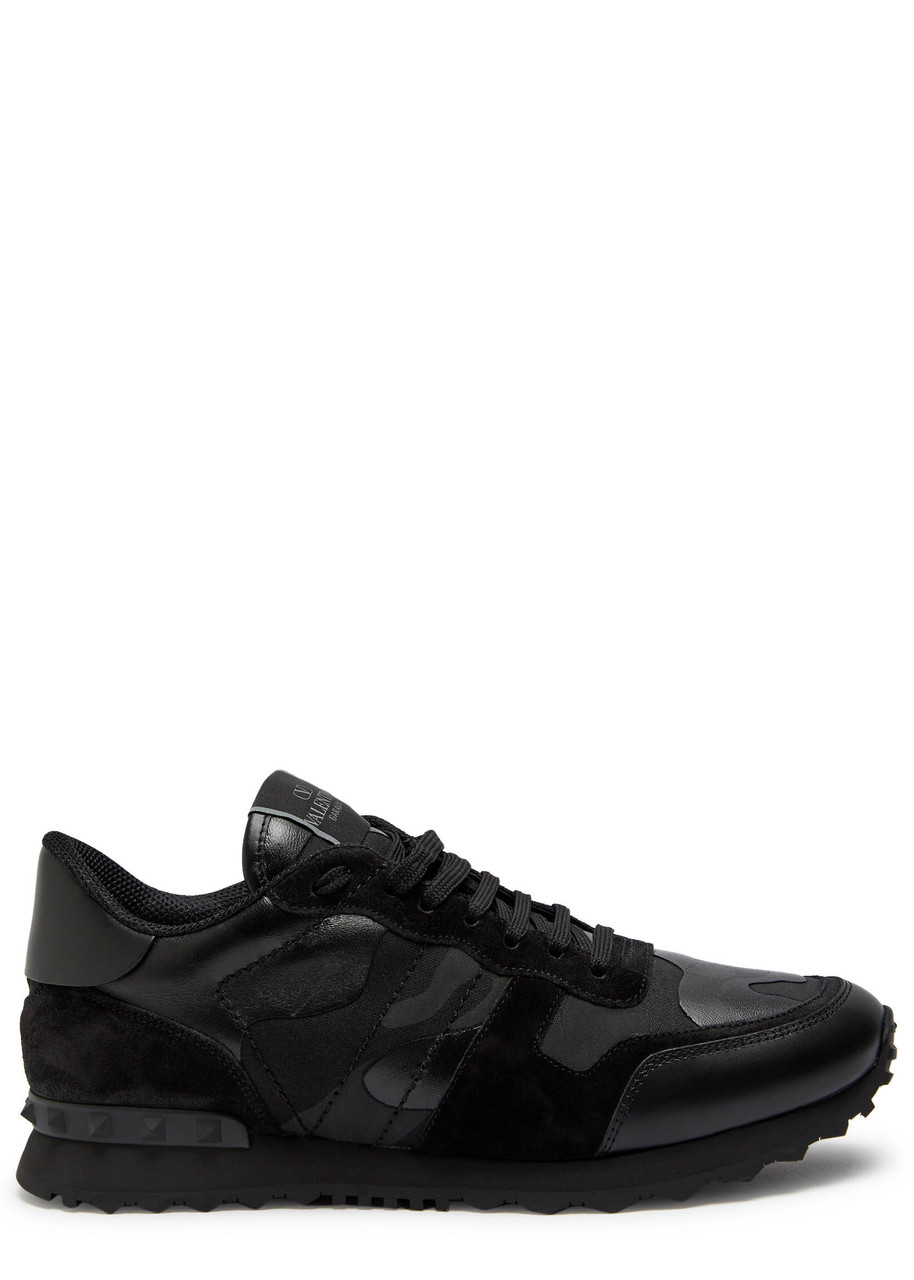 Valentino Garavani Rockrunner Camouflage Panelled Leather Sneakers In Black