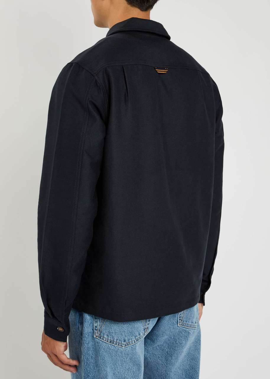  Fred Perry Logo-embroidered Brushed-twill Overshirt - Navy - L 