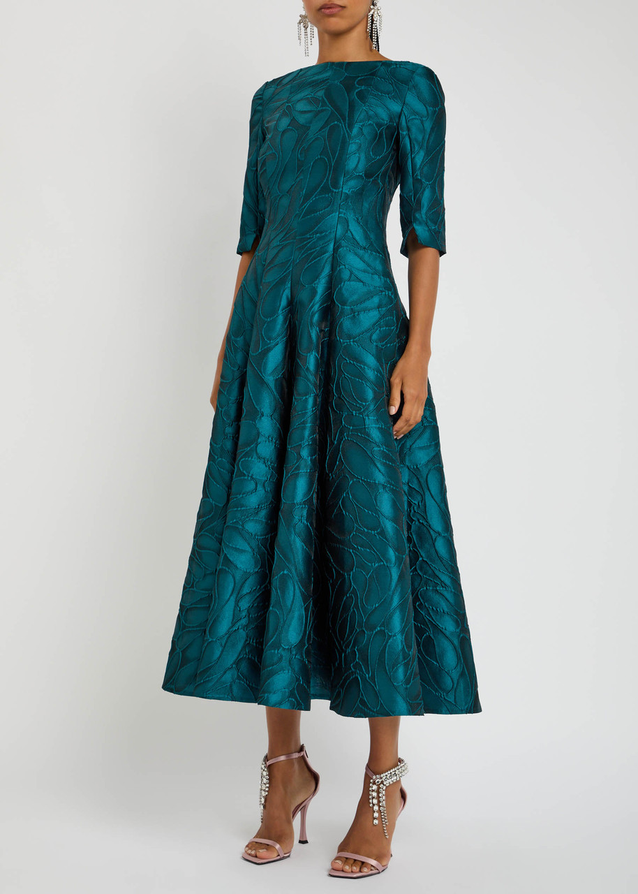 Talbot Runhof Patterned-jacquard Woven Midi Dress In Blue
