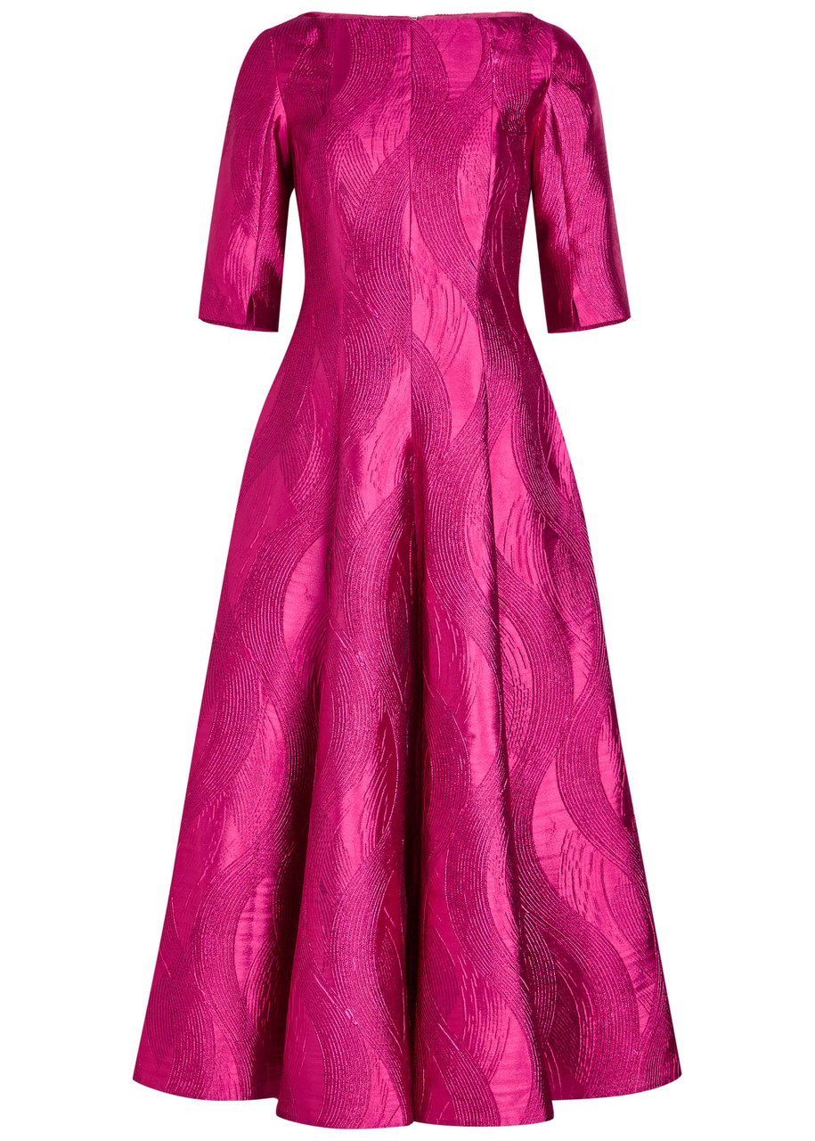 Talbot Runhof Patterned-jacquard Woven Midi Dress In Pink
