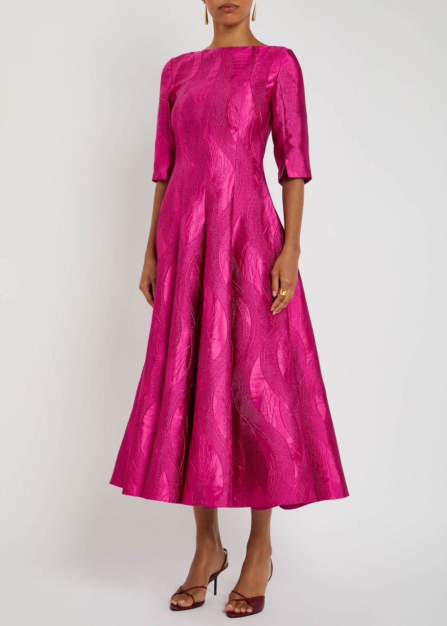 Talbot Runhof Patterned-jacquard Woven Midi Dress In Pink