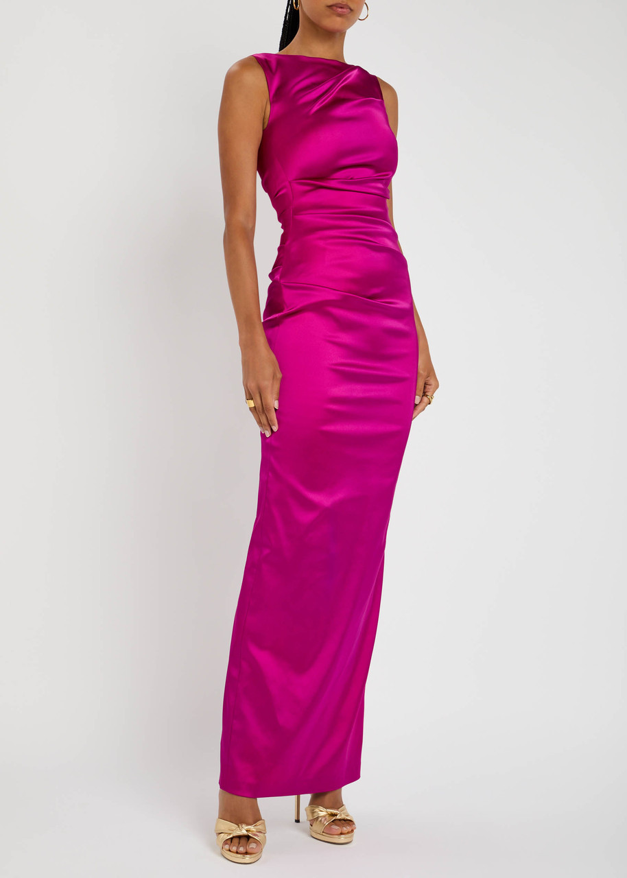 Talbot Runhof Gathered Satin Gown In Pink