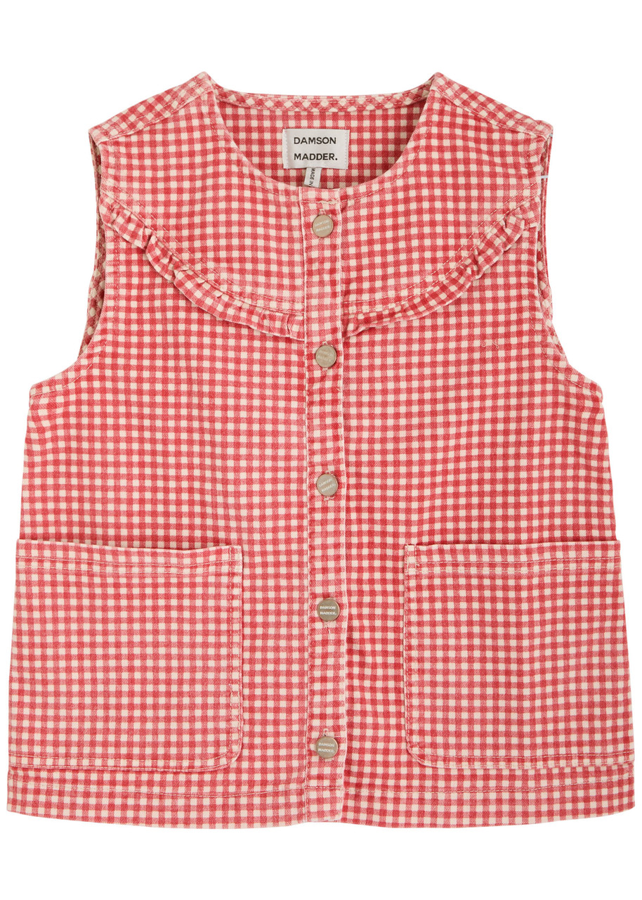 Damson Madder Womens Red Mari Gingham-print Cotton-blend Gilet In Multi
