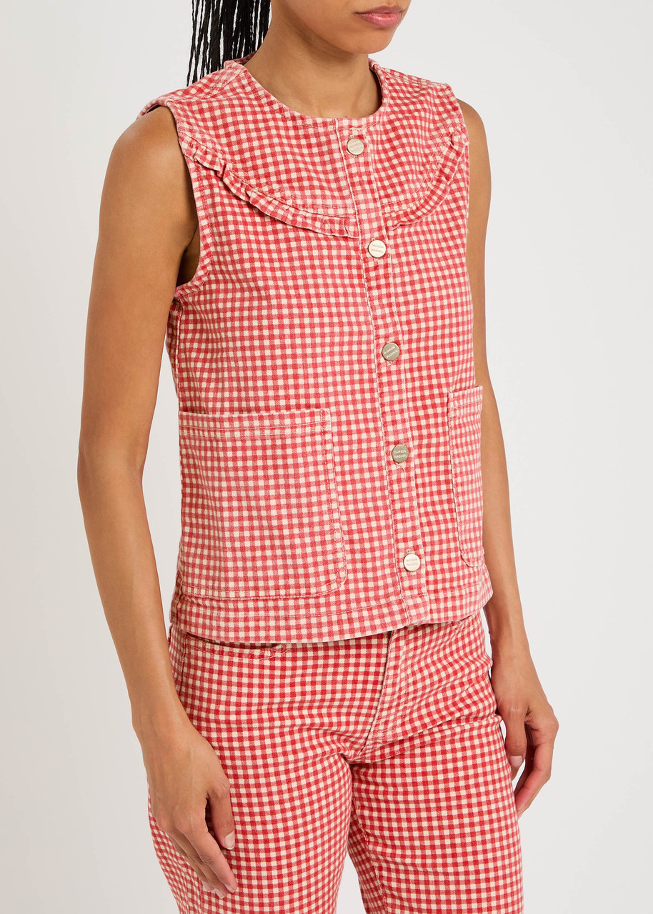 Damson Madder Womens Red Mari Gingham-print Cotton-blend Gilet In Multi