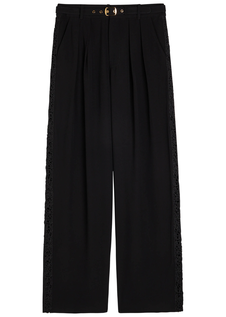 Zimmermann Lace Trim Wide Leg Pant In Black