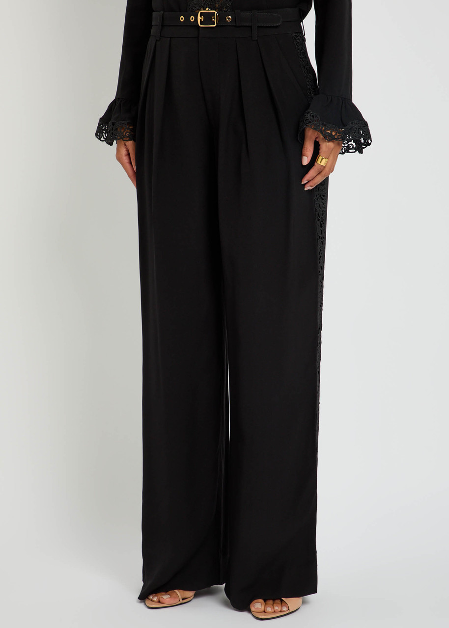 Zimmermann Lace Trim Wide Leg Pant In Black