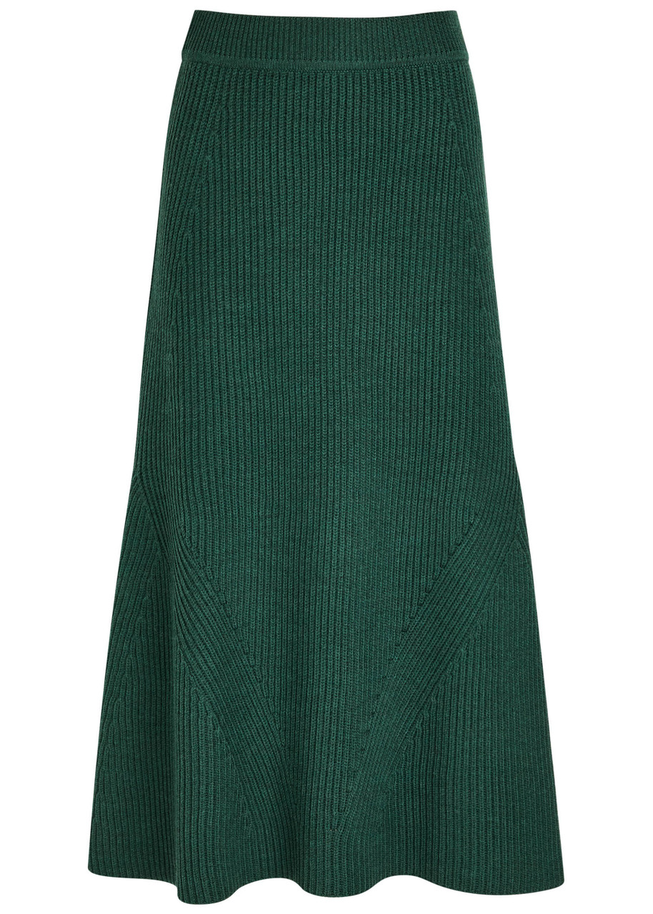 Zimmermann Hypnotic Ribbed Midi Skirt In Green