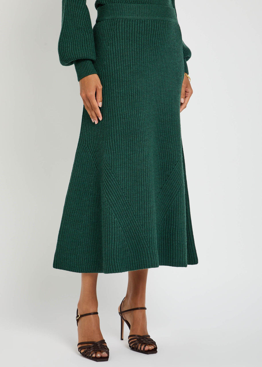 Zimmermann Hypnotic Ribbed Midi Skirt In Green