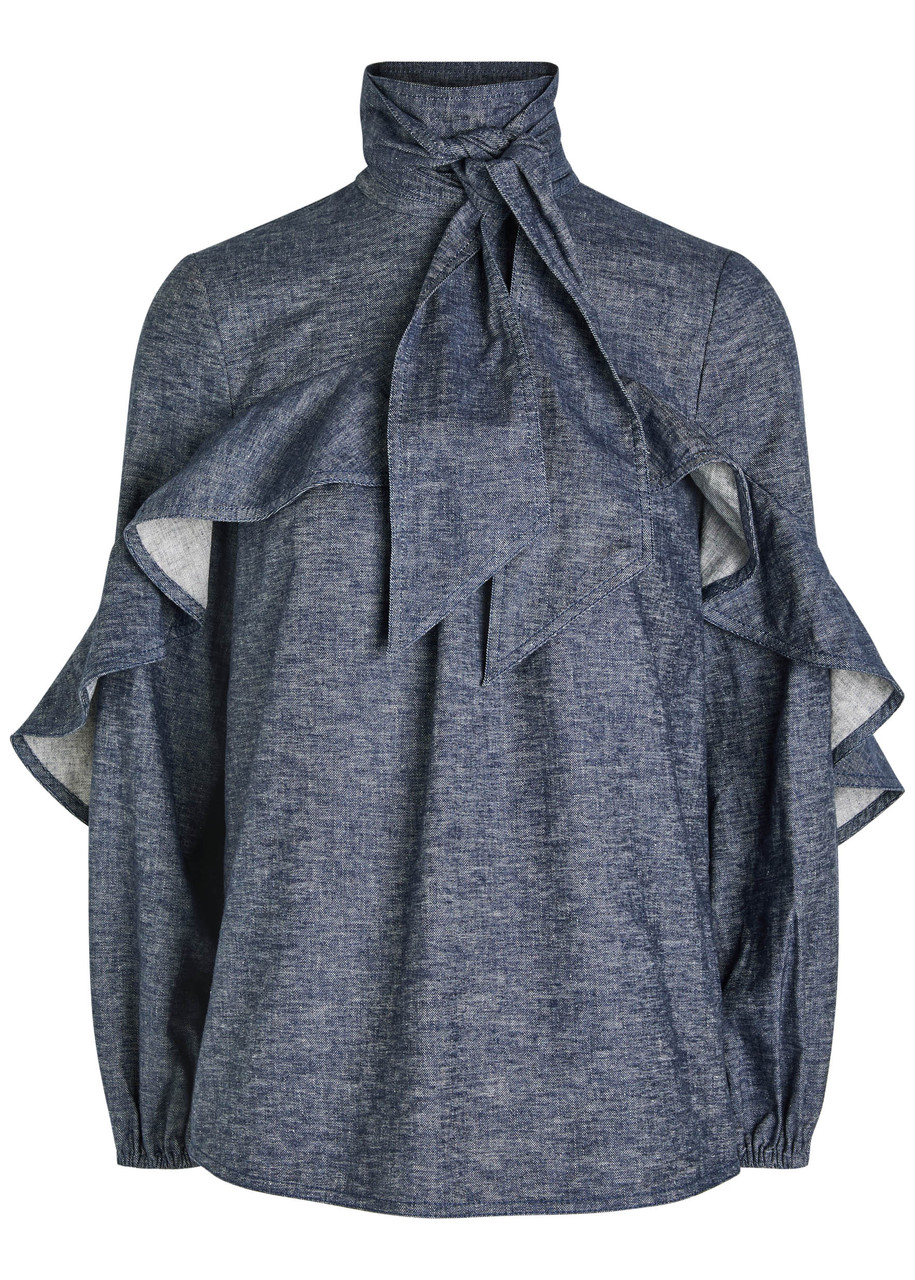Zimmermann Hypnotic Chambray Linen-blend Blouse In Blue