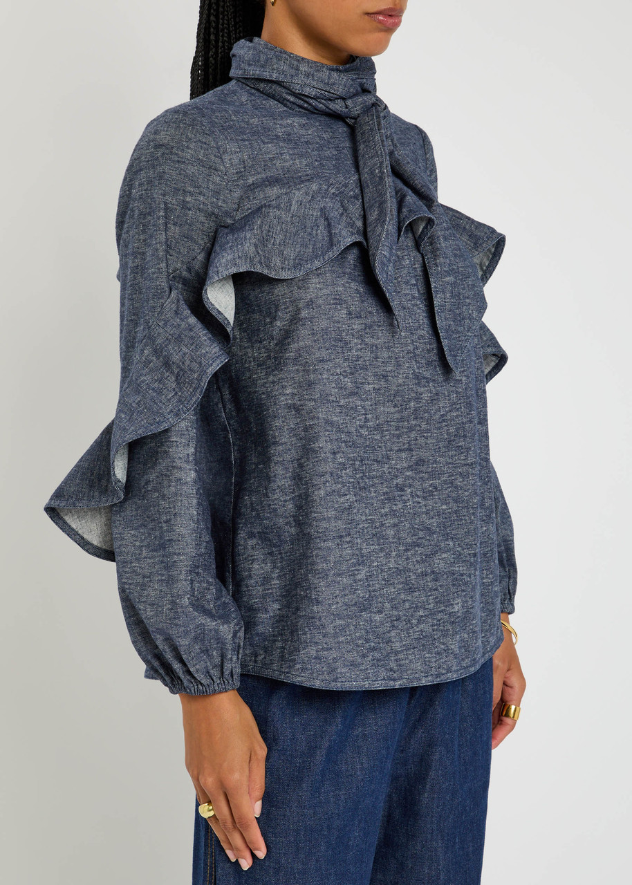 Zimmermann Hypnotic Chambray Linen-blend Blouse In Blue