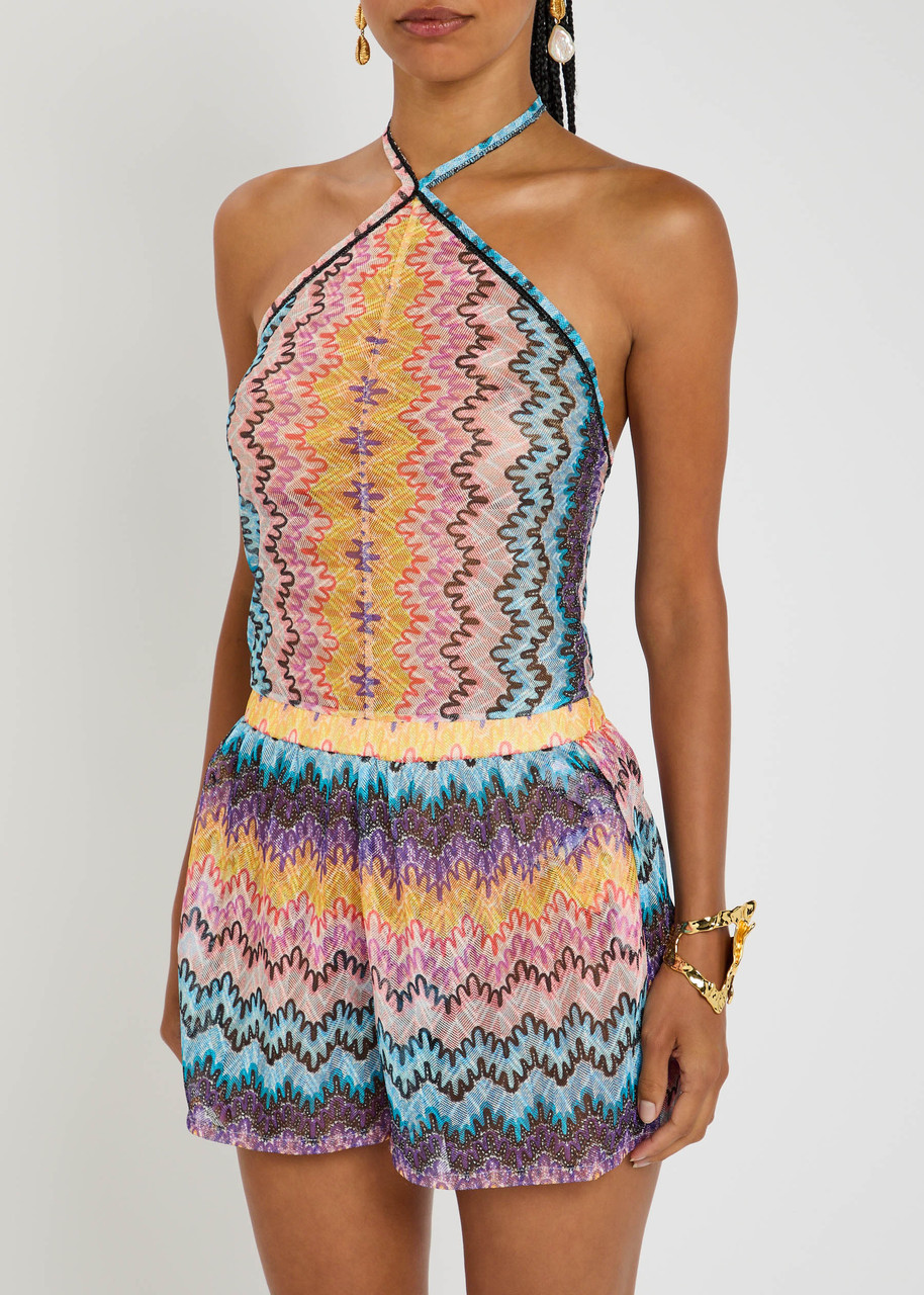 Missoni Zigzag-intarsia Fine-knit Playsuit In Multi