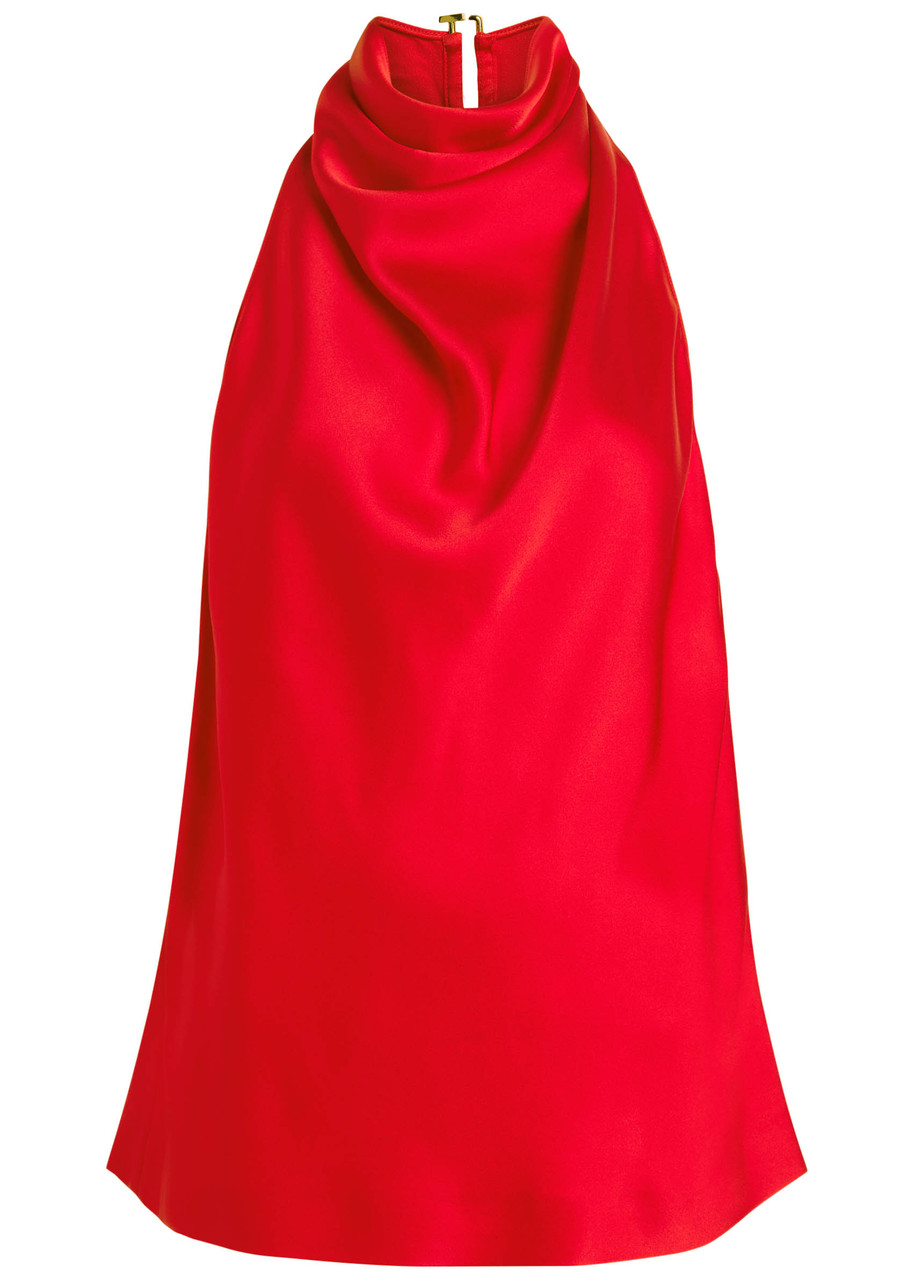 Stella Mccartney Draped Satin Halterneck Top In Red