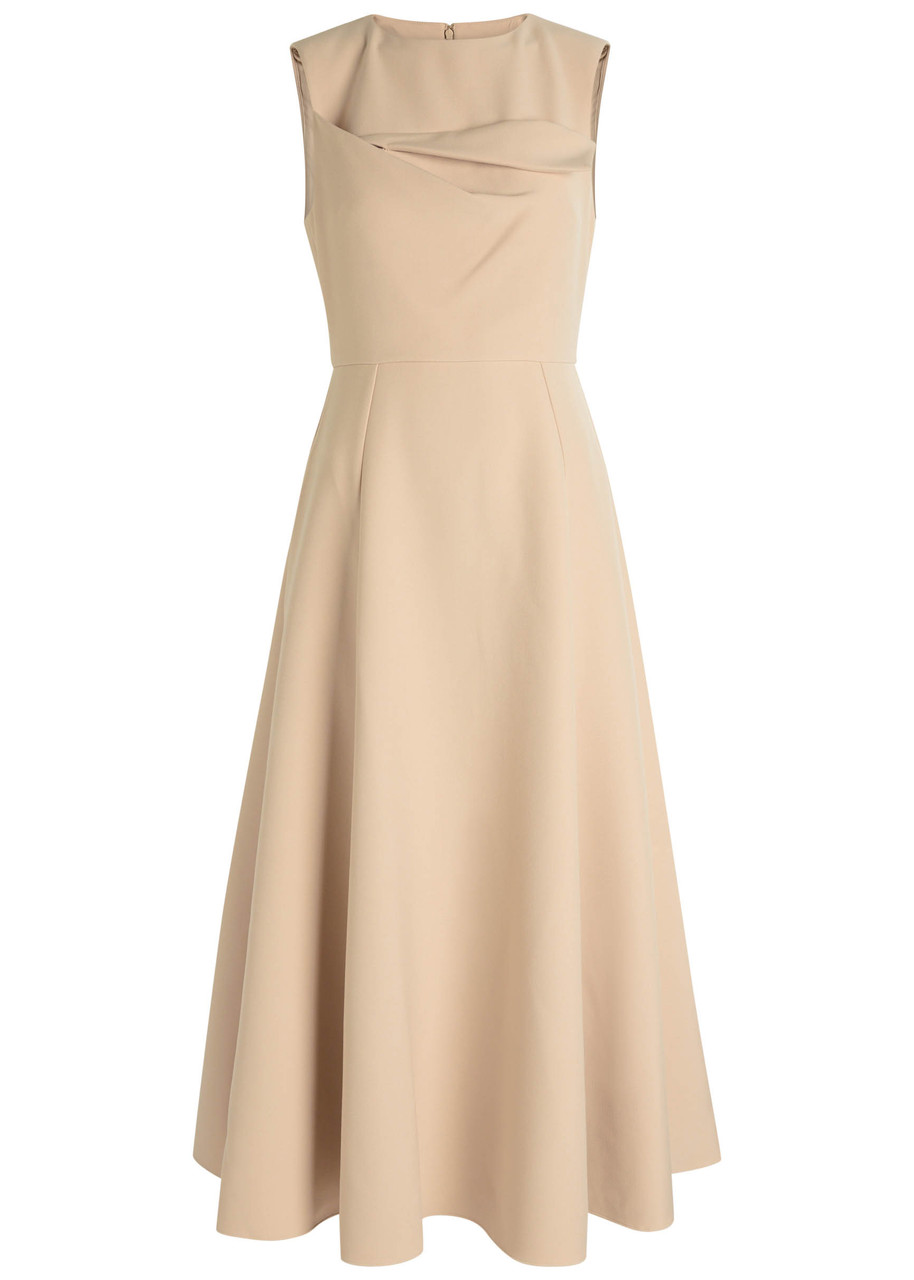 Roland Mouret Womens Dark Cream Panel Sleeveless Stretch-woven Midi Dress In Neutral