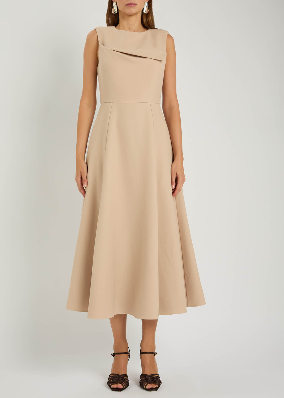 Roland Mouret Womens Dark Cream Panel Sleeveless Stretch-woven Midi Dress In Neutral
