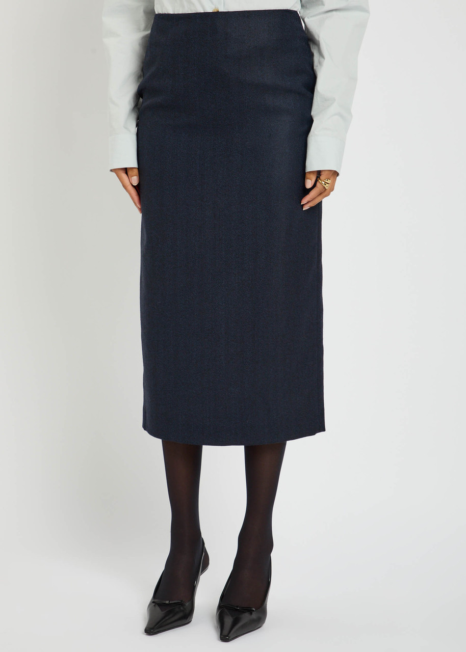 Blazé Milano Blaze Milano Maine Sussex Longuette Wool Midi Skirt In Blue